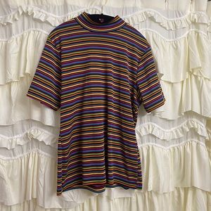 Rainbow striped vintage mock neck tee